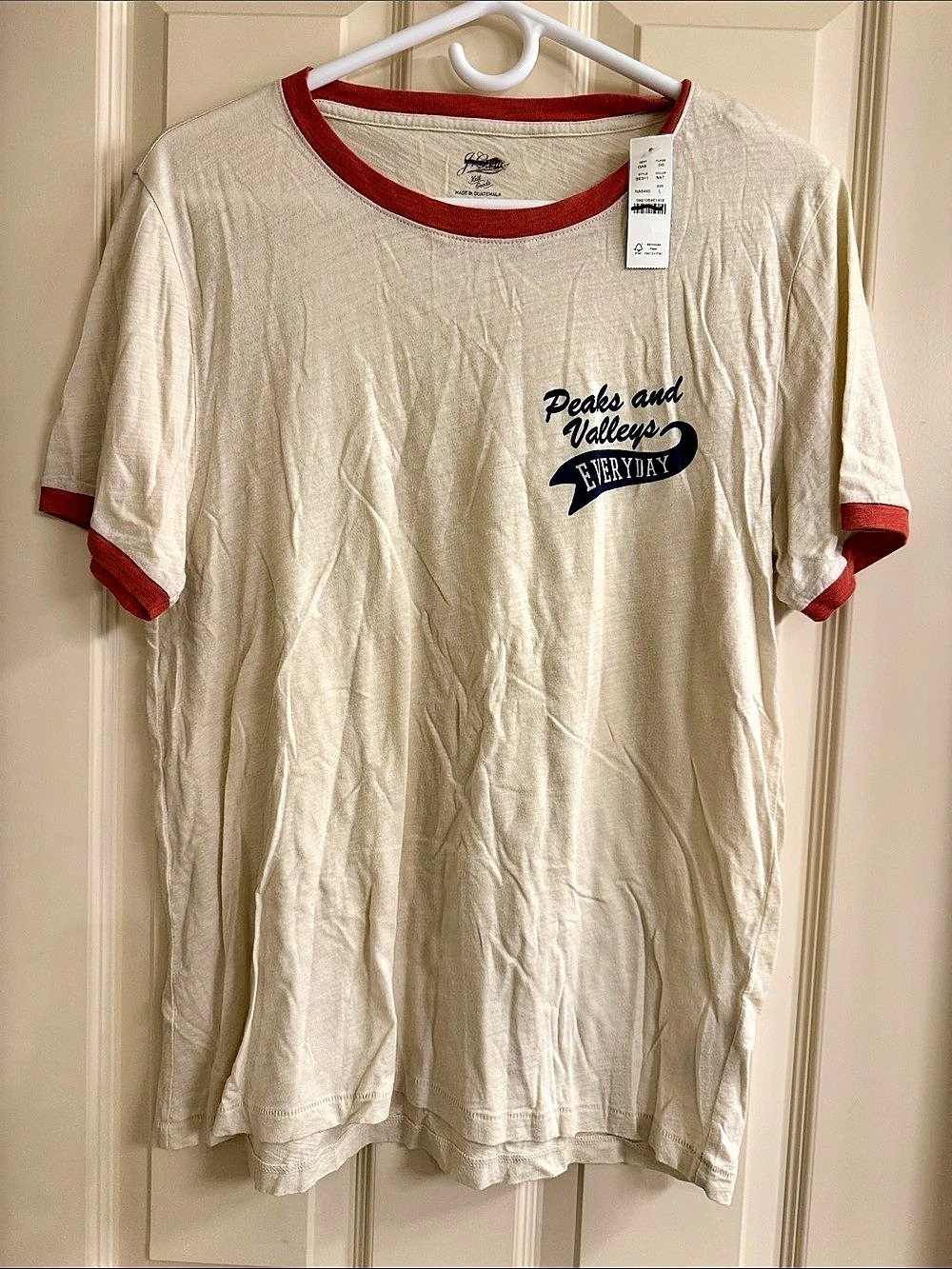 J.Crew Peaks and Valleys Everyday Graphic Ringer T-Shirt Tee Cream & Red Large,